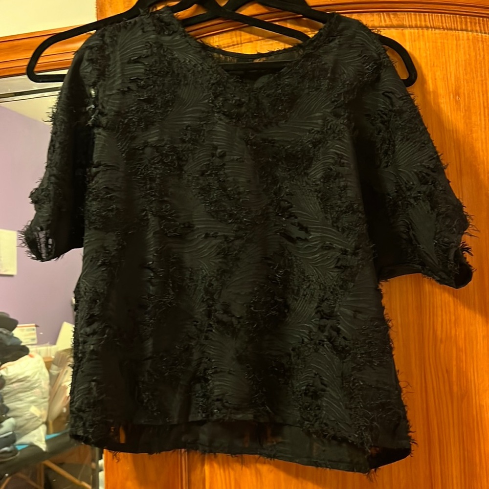 Shein Black sheer textured short sleeve top size L